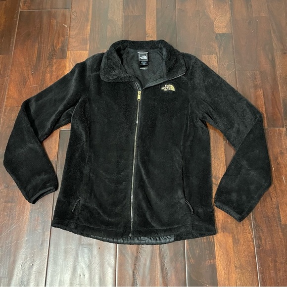 North Face Jacket Womens Medium Black And Gold Fleece Teddy Osito Fuzzy Full Zip - Picture 1 of 7